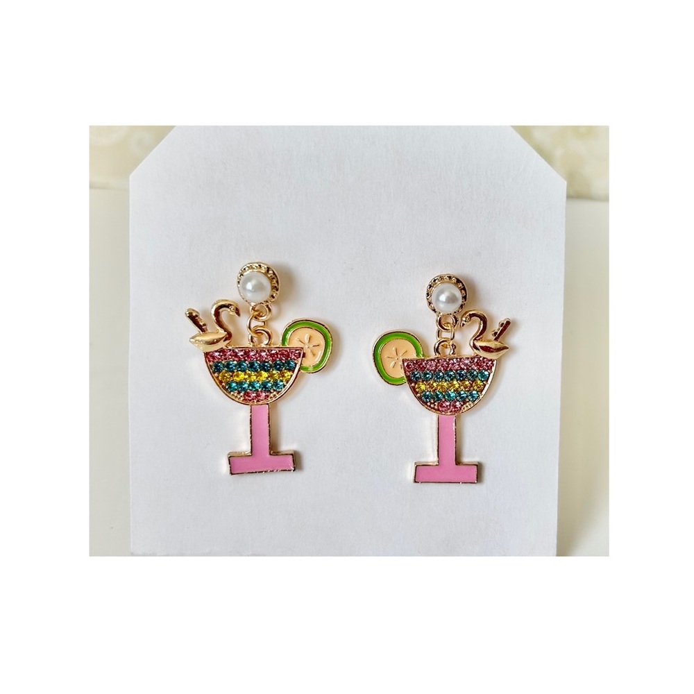Cocktail Earrings- Pink And Gold